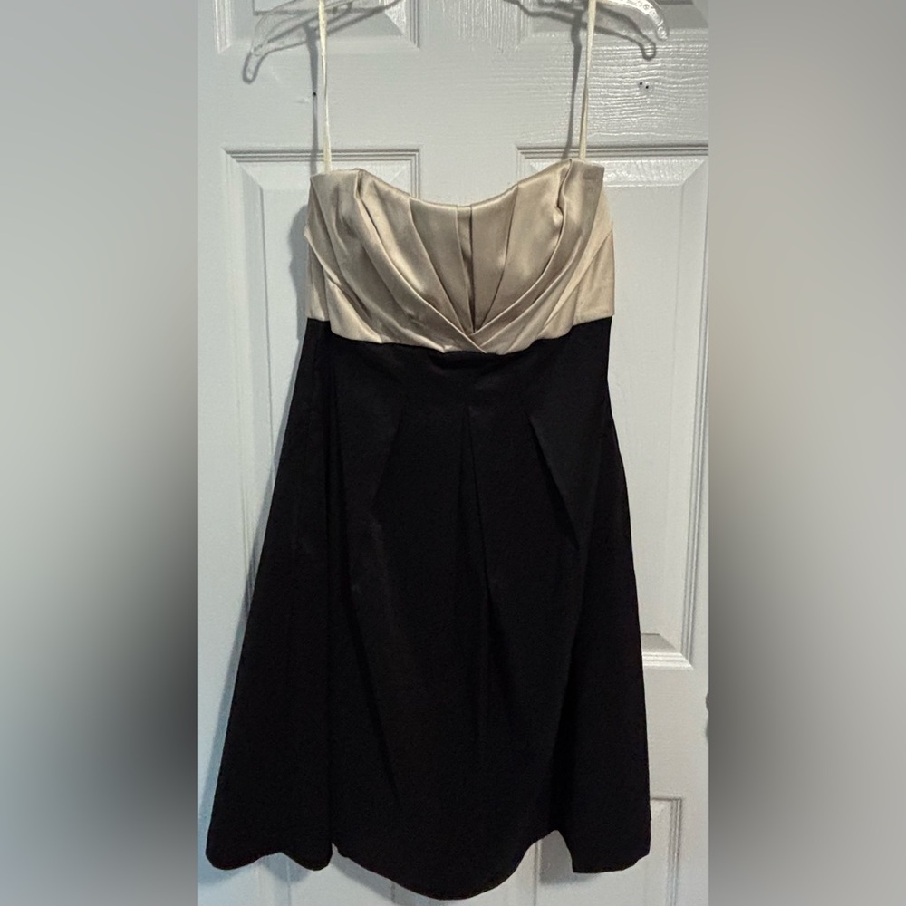 White House Black Market Black and Champagne Strapless Cocktail Dress